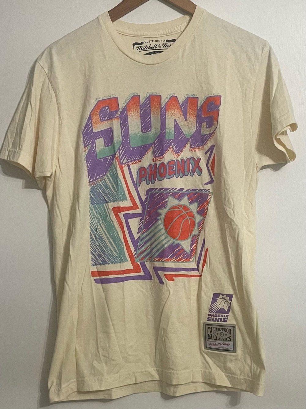 Mitchell & Ness Cream Phoenix Suns Graphic Tee with Purple & Orange Accents